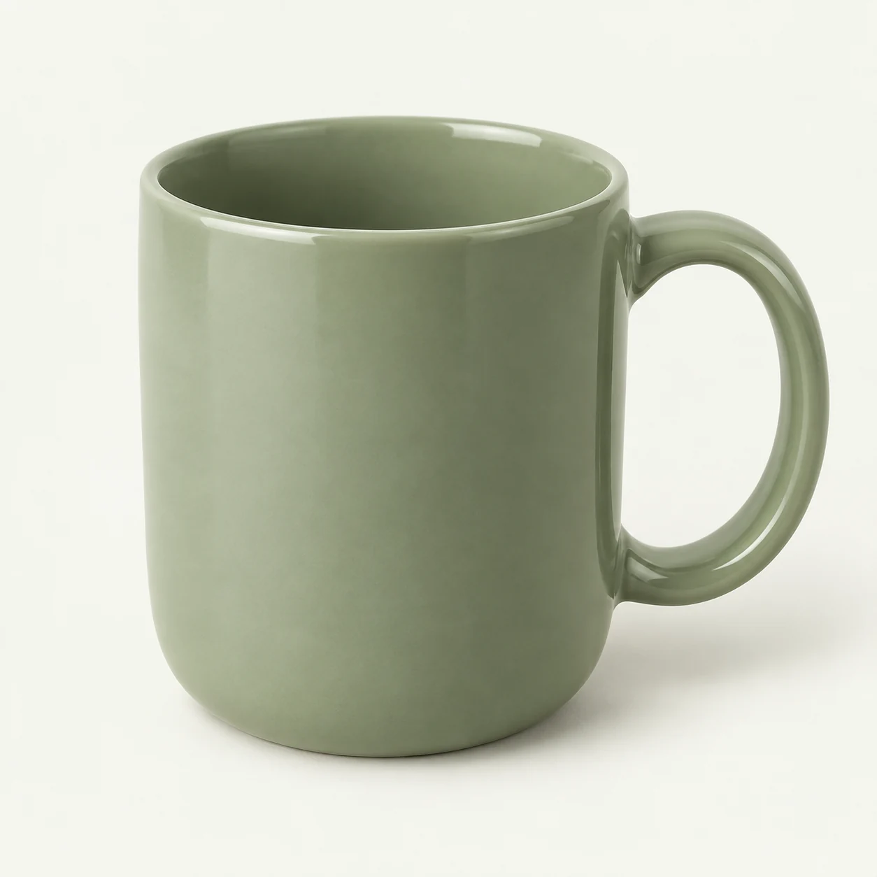 Demonstration: sage ceramic mug in a clean studio product photograph