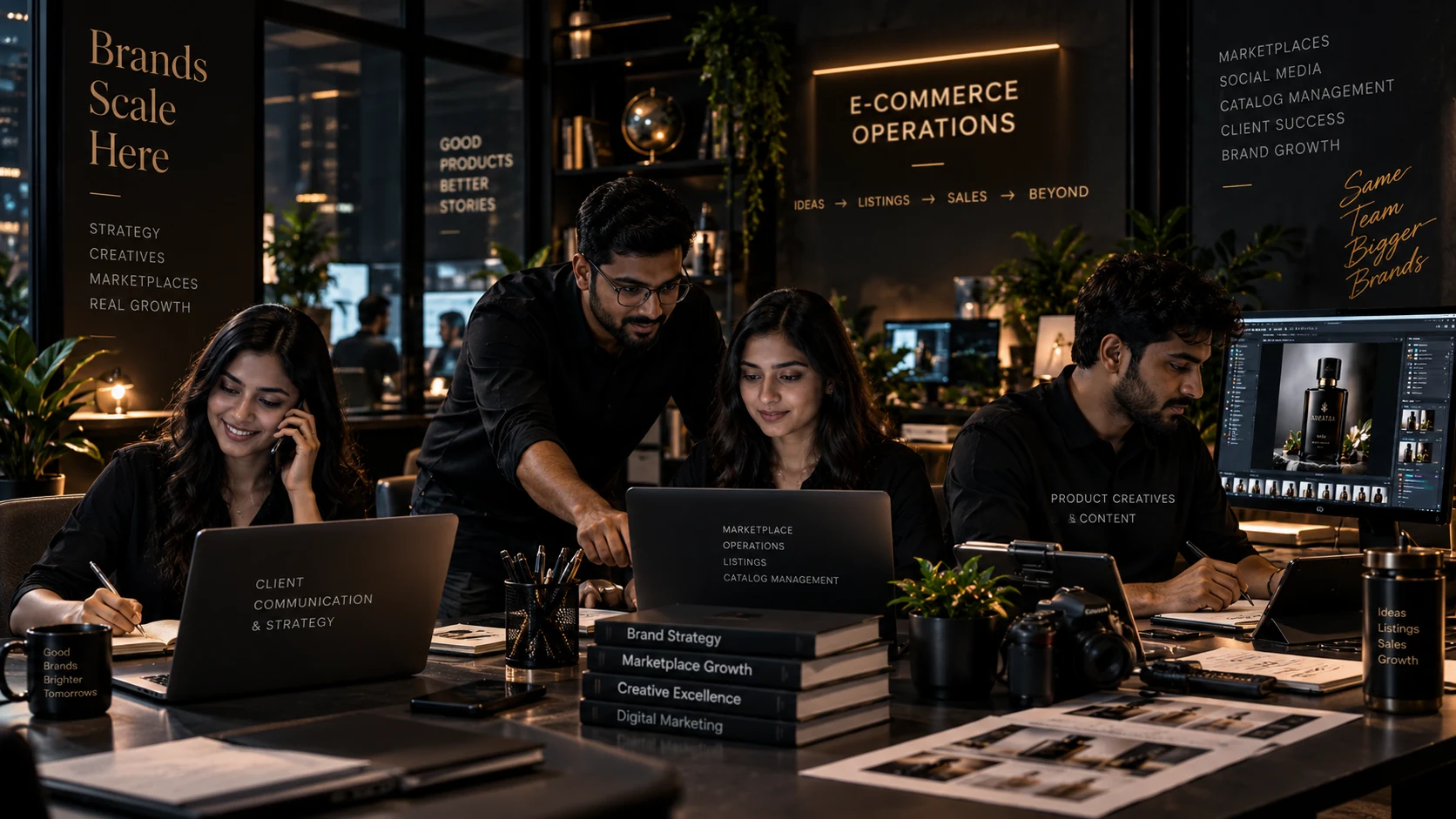 Illustration of a creative and operations team working together