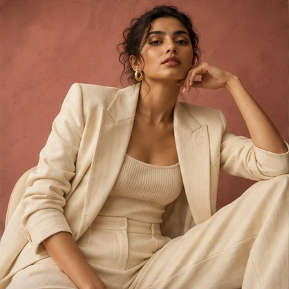 Editorial fashion portrait in neutral clothing